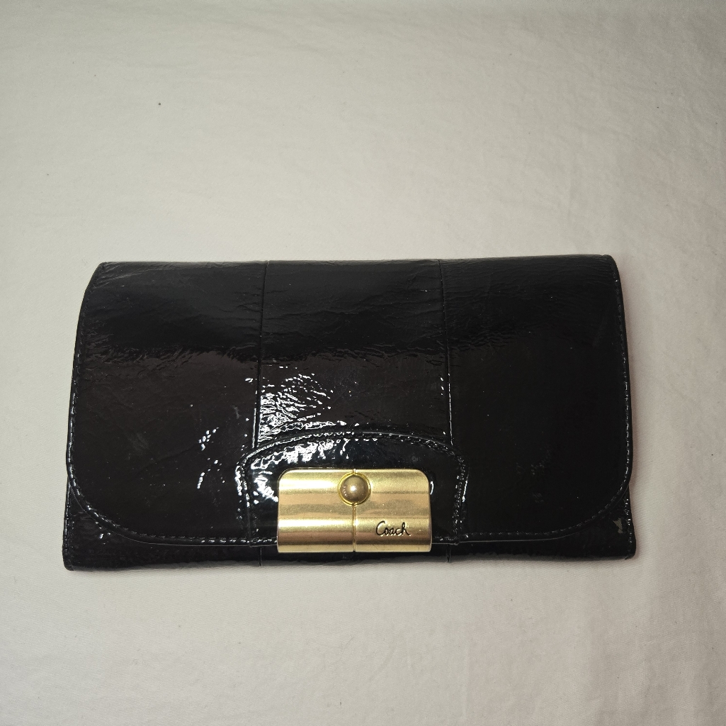 Coach Kristen Patent Leather Bifold Wallet With Gold Hardware